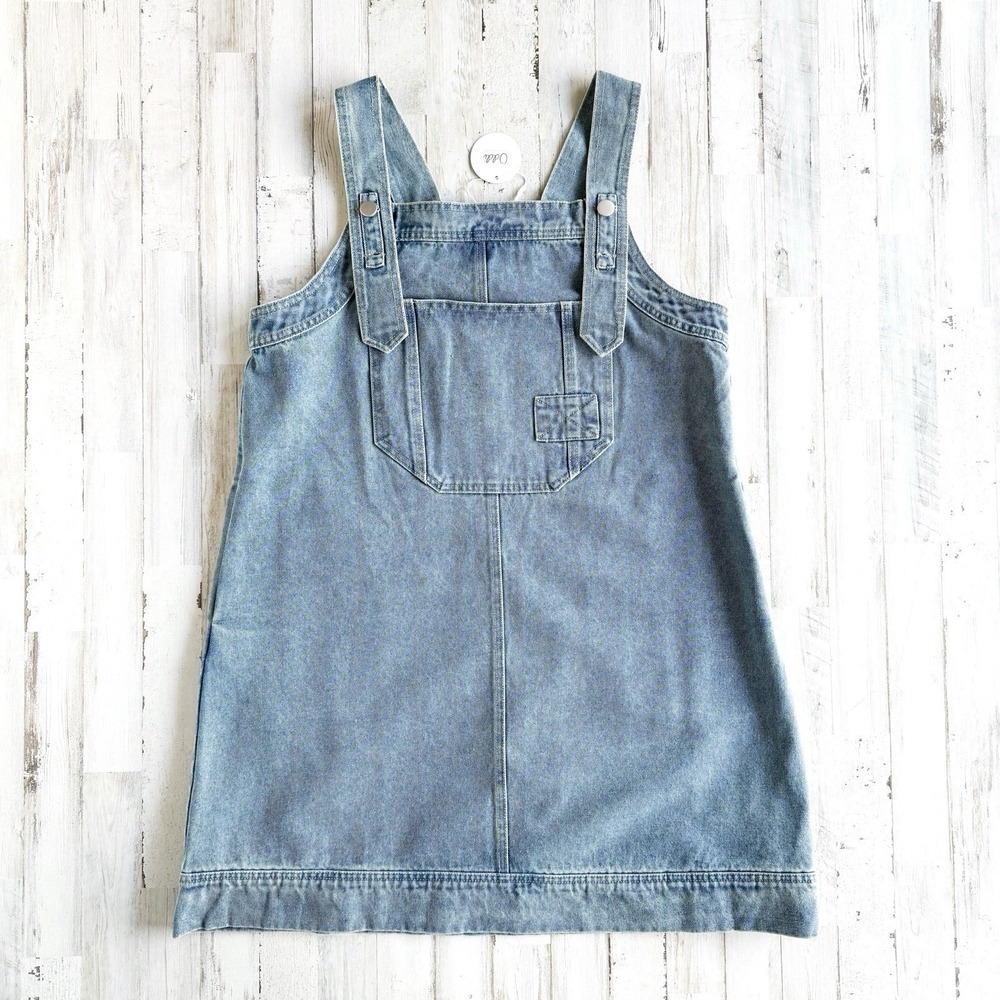 NWT Oddi Los Angeles Blue Denim Overall Dress Light Med Wash Mini Pinafore Sz S - Picture 4 of 13